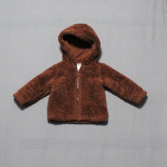 Baby Sherpa Jacket Set Size 6-9 M Brown Bear Hat + Mittens - Picture 2 of 6